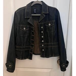 Y2K Vintage Cotton Gap Jean Jacket L Dark Wash Denim Trucker Grunge Classic Chic